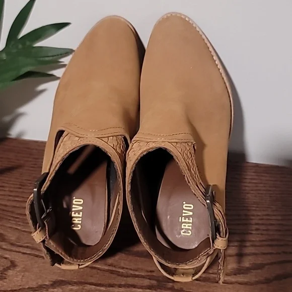 💥CREVO Eva Leather Tan Ankle Boot Block Heel Shooties🍹 Womens Size 8 - Picture 8 of 9